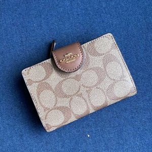 Coach Medium Corner Zip Wallet In Signature Canvas Khaki Saddle 2